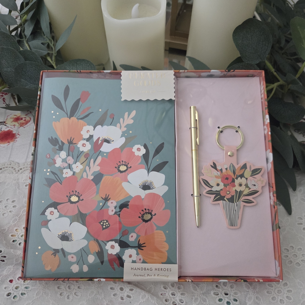 Curated Goods Floral Stationery Set with Gold Pen & Keyring